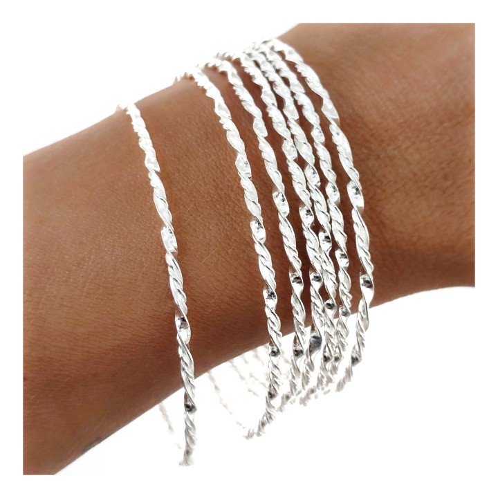 Juego 7 Pulseras semanario reliadas de Plata de ley 65mm diámetro - Talla M