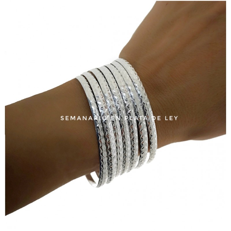 Pulseras Semanario talladas en Plata de ley 4 Mm. y 65 Mm.