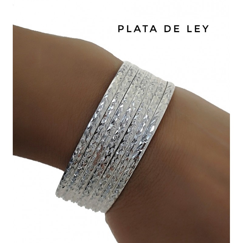 Pulseras Semanario en Plata de ley tallada 4 Mm. y 70 Mm.