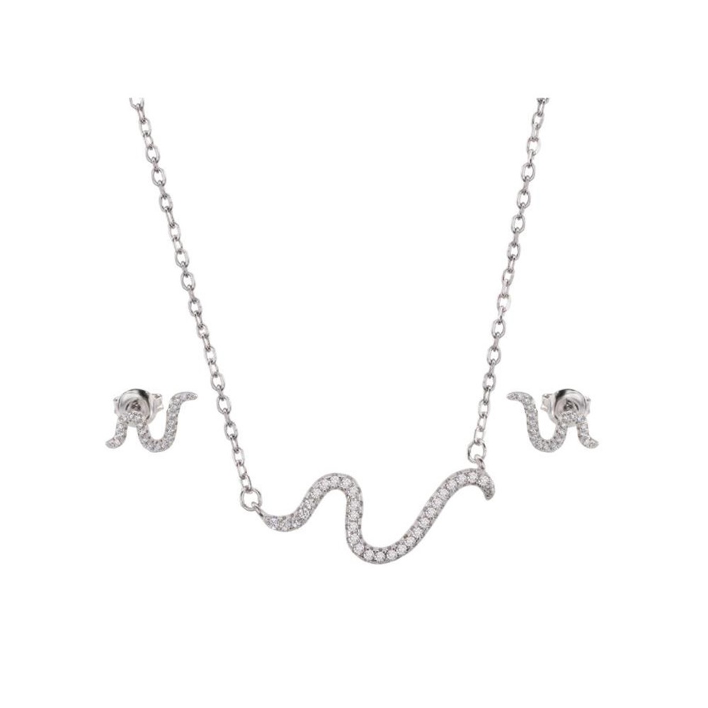 Juego Pendientes y Collar figura de Plata rodiada y Circonitas