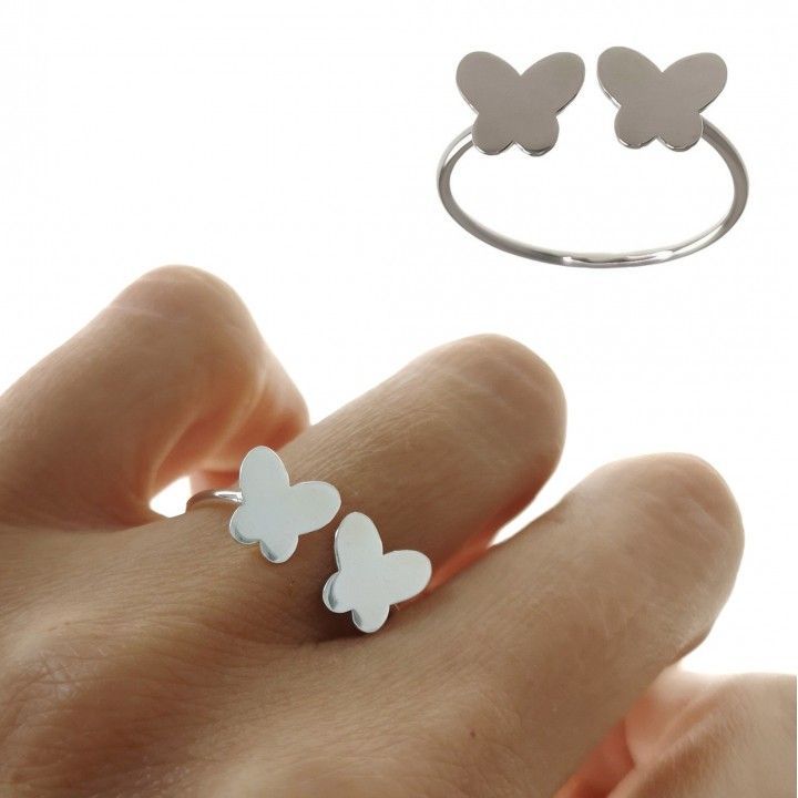 Anillo abierto mariposas de Plata de ley 2