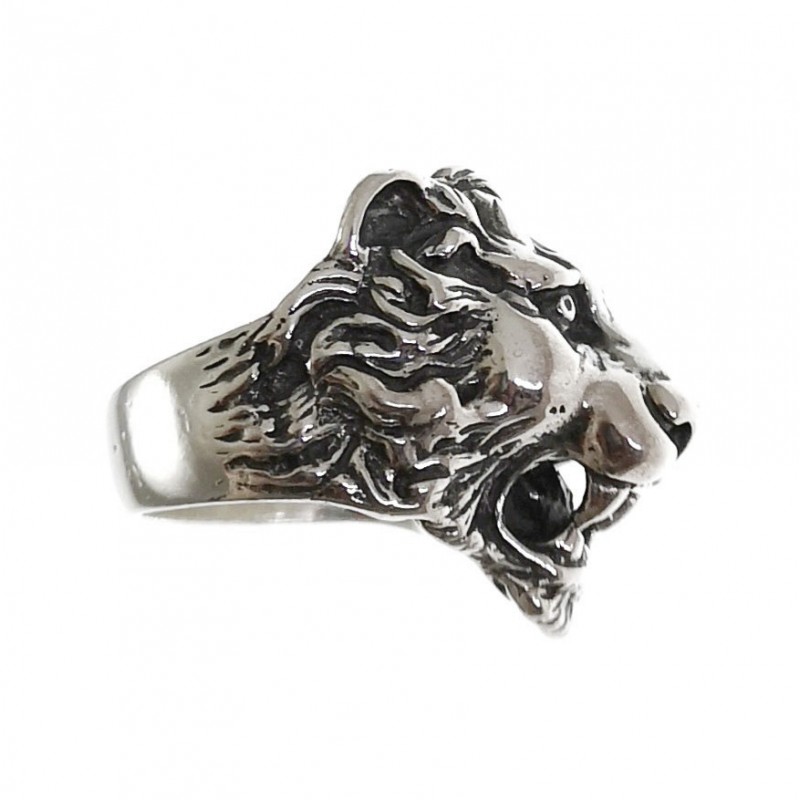 Anillo cabeza de león 3 cm de Plata envejecida para hombre