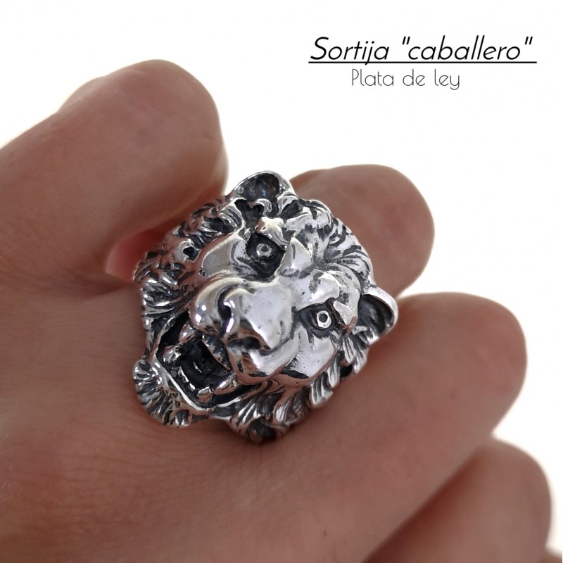 Anillo cabeza de león 3 cm de Plata envejecida para hombre 1