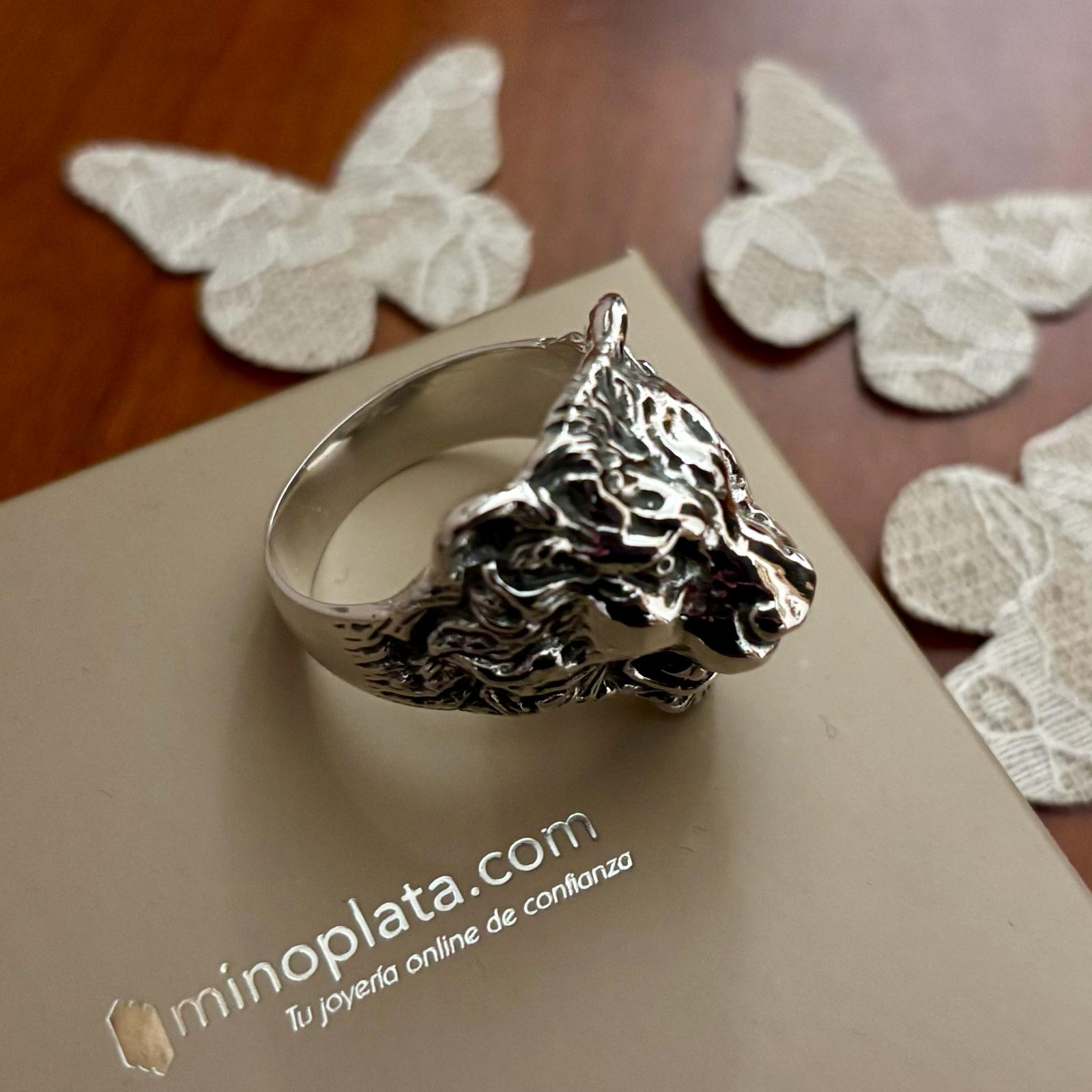 Anillo cabeza de león 3 cm de Plata envejecida para hombre 5