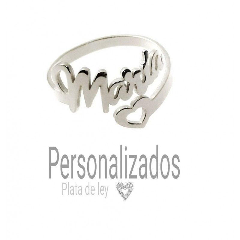 Anillo corazón de Plata personalizado con cualquier nombre