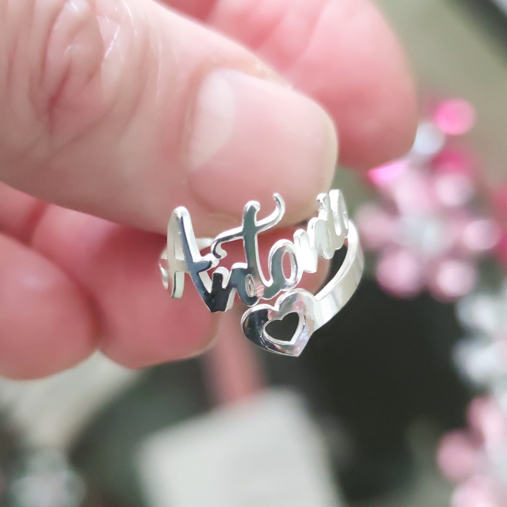 Anillo corazón de Plata personalizado con cualquier nombre 3