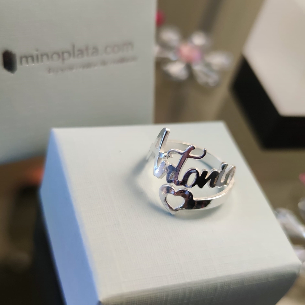 Anillo corazón de Plata personalizado con cualquier nombre 4