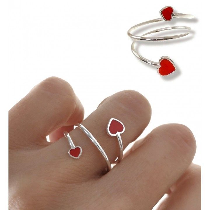 Anillo corazones esmalte rojo en Plata de ley 925 1