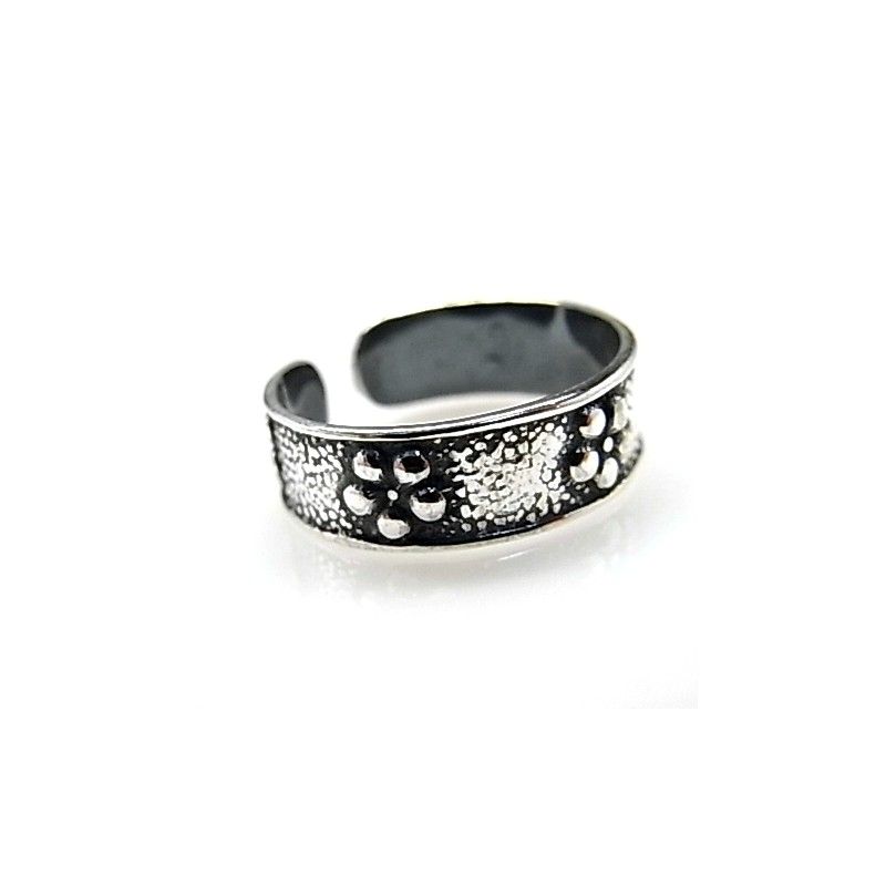 Anillo de Plata oxidada motivo flor para los dedos del pie