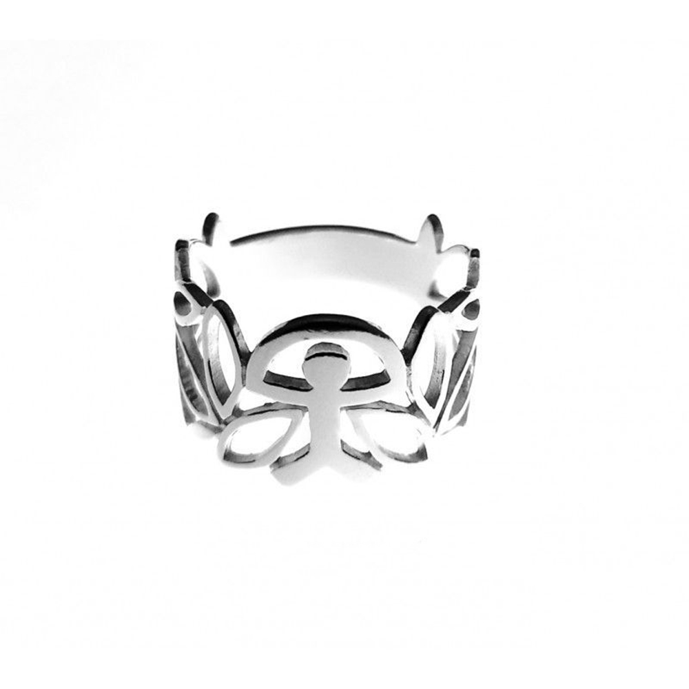 Anillo indalo con hojas caladas de Plata de ley