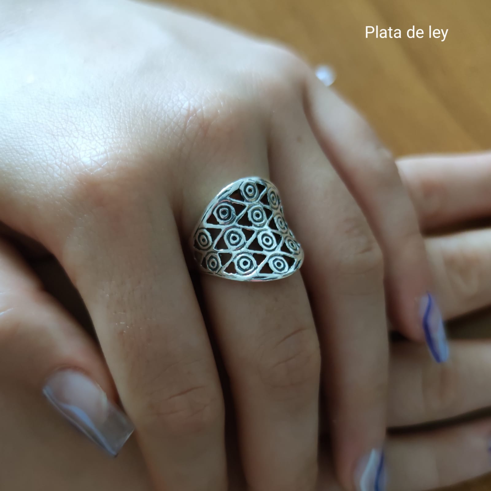 Anillo dibujos calados de Plata de ley oxidada 1