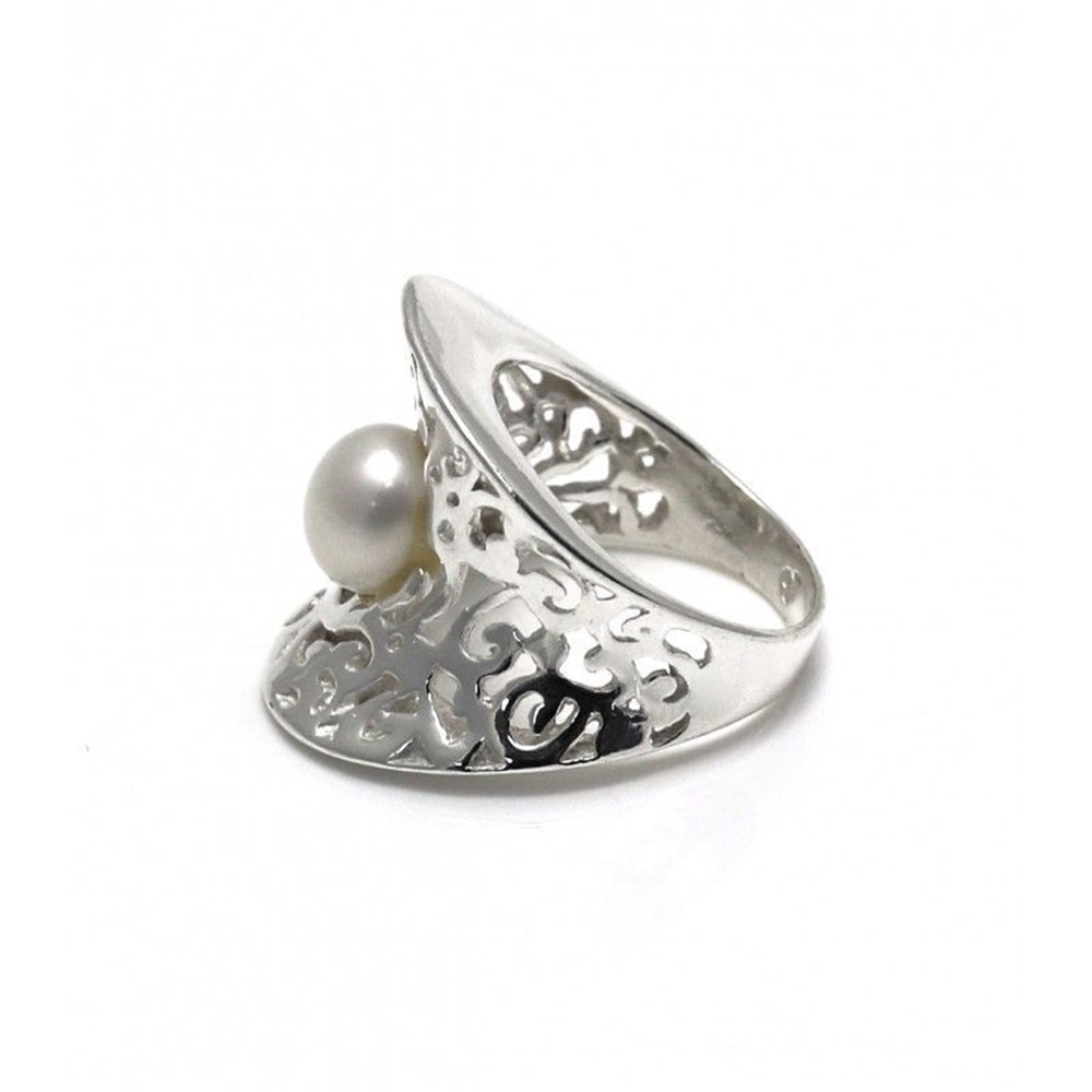 Anillo calado de Plata de ley 925 con Perla botón 5