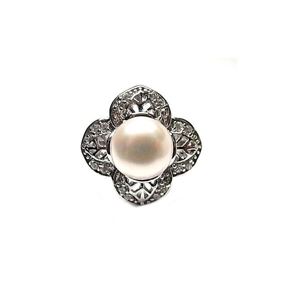 Anillo calado Plata rodiada con Perla cultivada y Circonitas 1