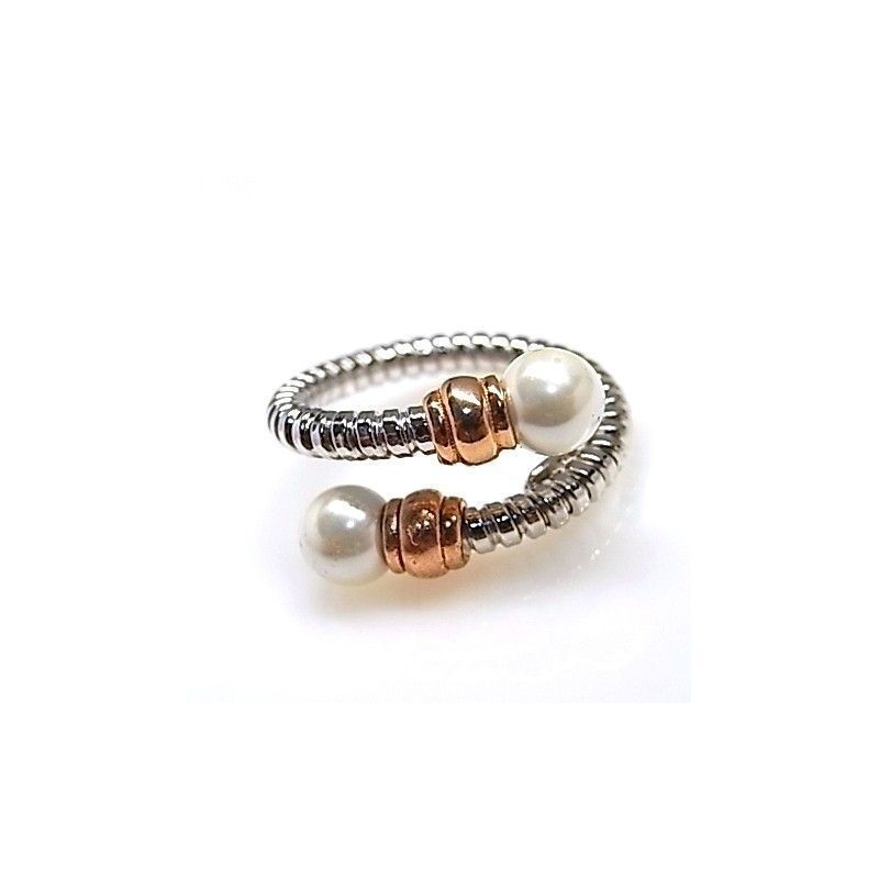 Anillo tonisa de Plata de ley bicolor con Perlas