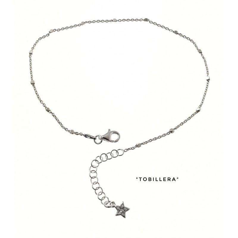 Tobillera con cadena combinada y estrella Circonitas de Plata