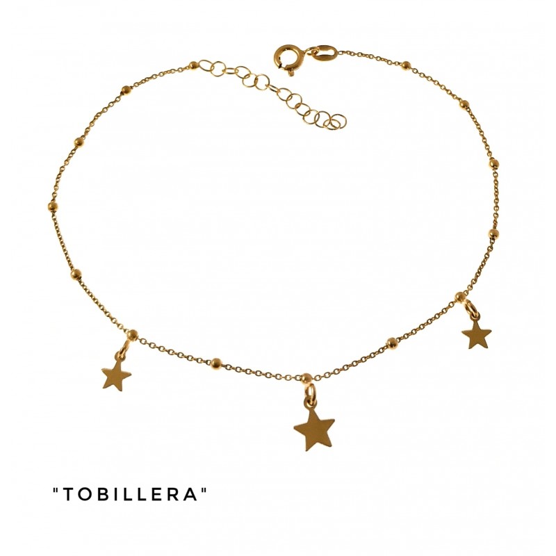 Pulsera tobillera Plata dorada bolitas con estrellas colgantes