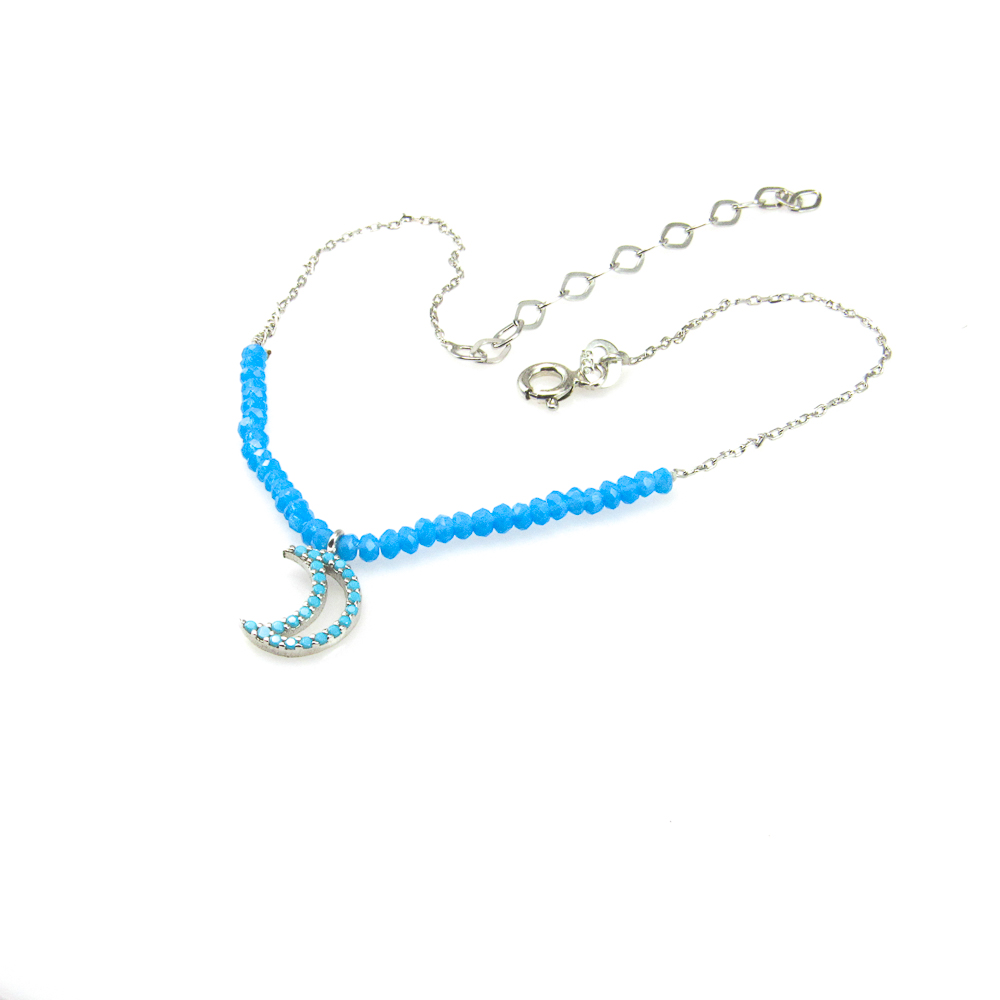 Pulsera de tobillo en Plata rodiada luna con piedras azul claro 1