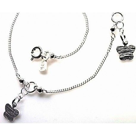 Pulsera tobillera mariposas de Plata de ley 1