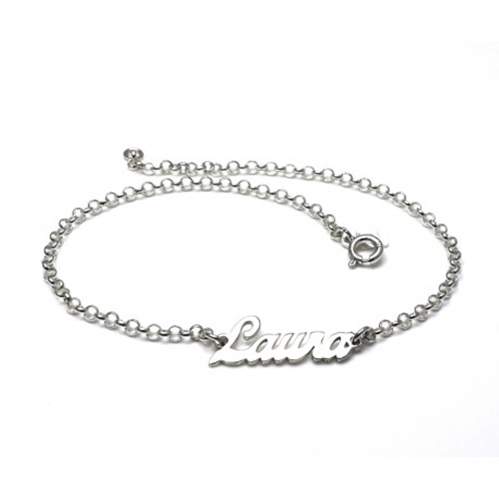 Tobillera personalizada con nombre de Plata tamaño XXL