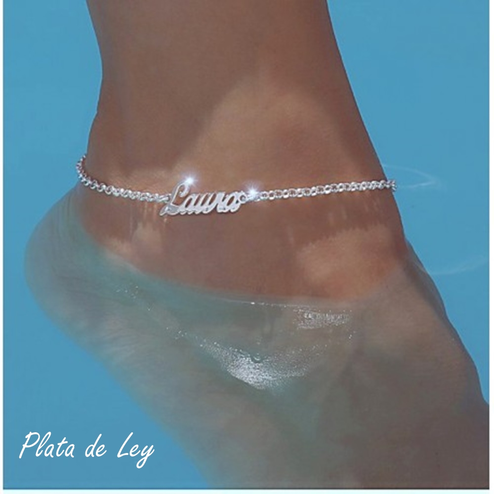 Tobillera personalizada con nombre de Plata tamaño XXL 1