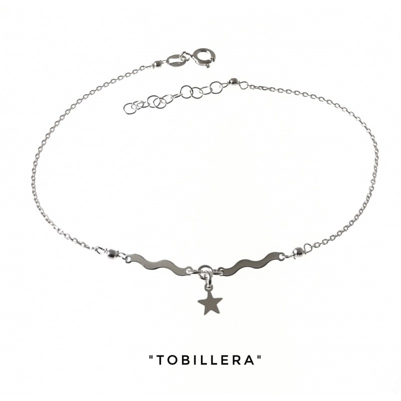 Pulsera para tobillo de Plata de ley olas y estrella colgante