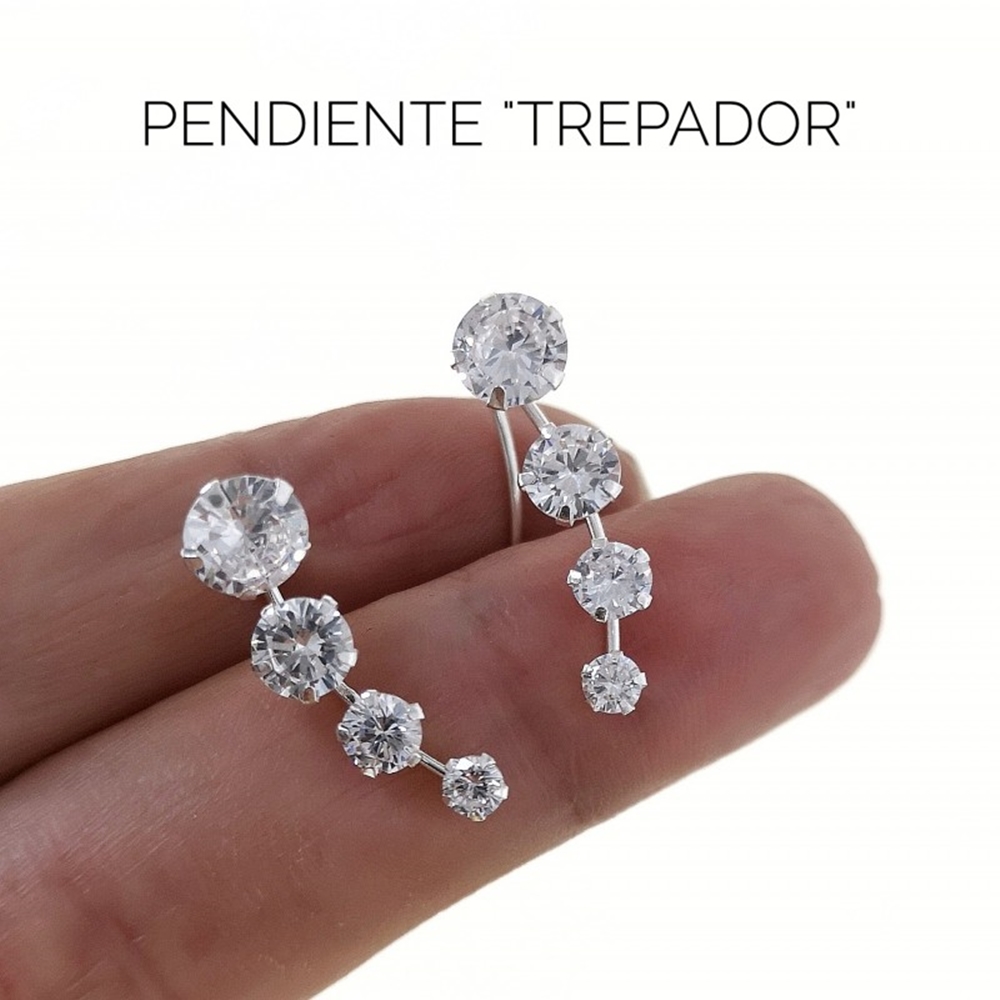 Pendientes trepadores en Plata de ley con Circonitas blancas 1