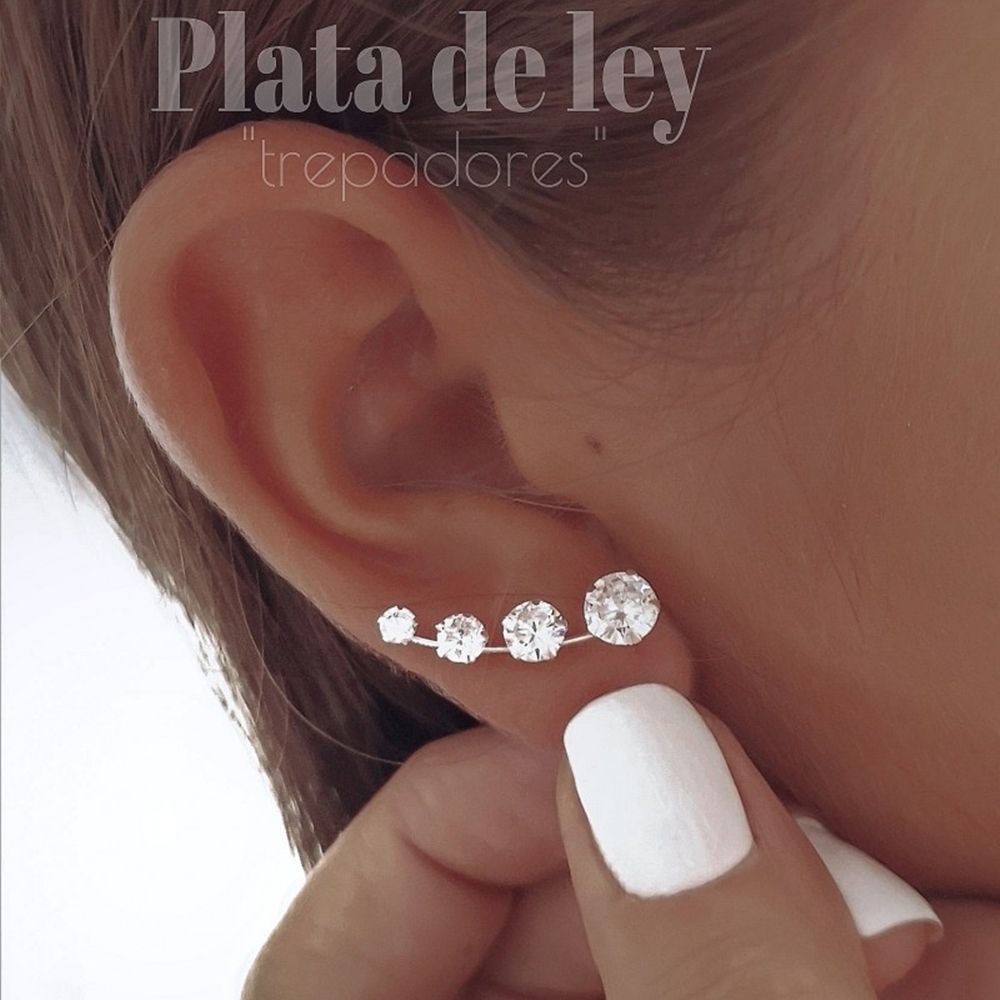 Pendientes trepadores en Plata de ley con Circonitas blancas 2
