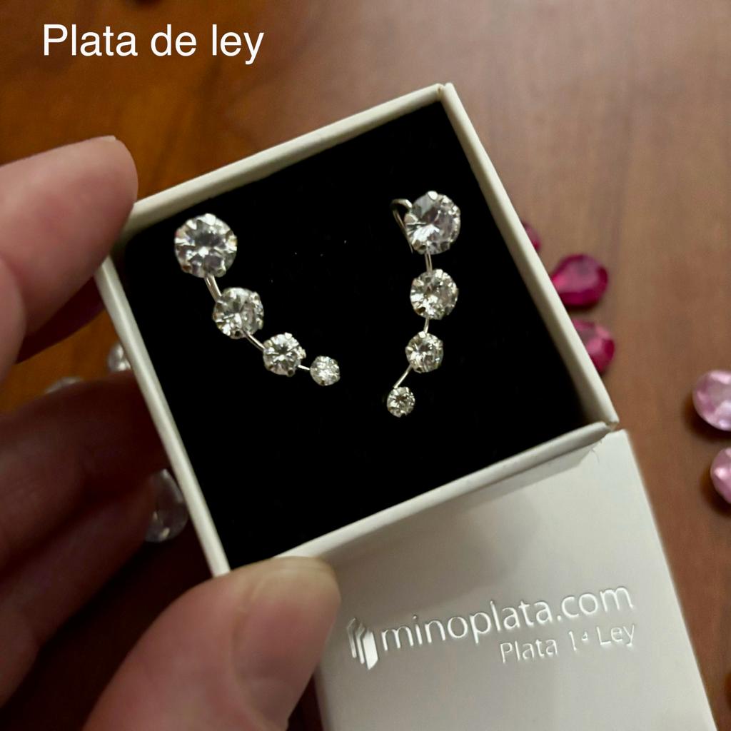 Pendientes trepadores en Plata de ley con Circonitas blancas 3