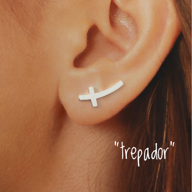Pendientes trepadores cruz de Plata de ley 1