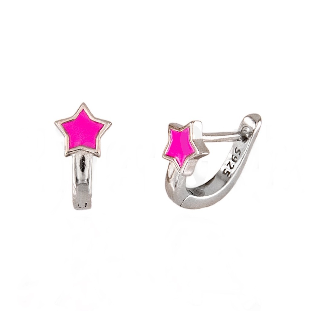 Pendientes estrella rosa de Plata con cierre catalán