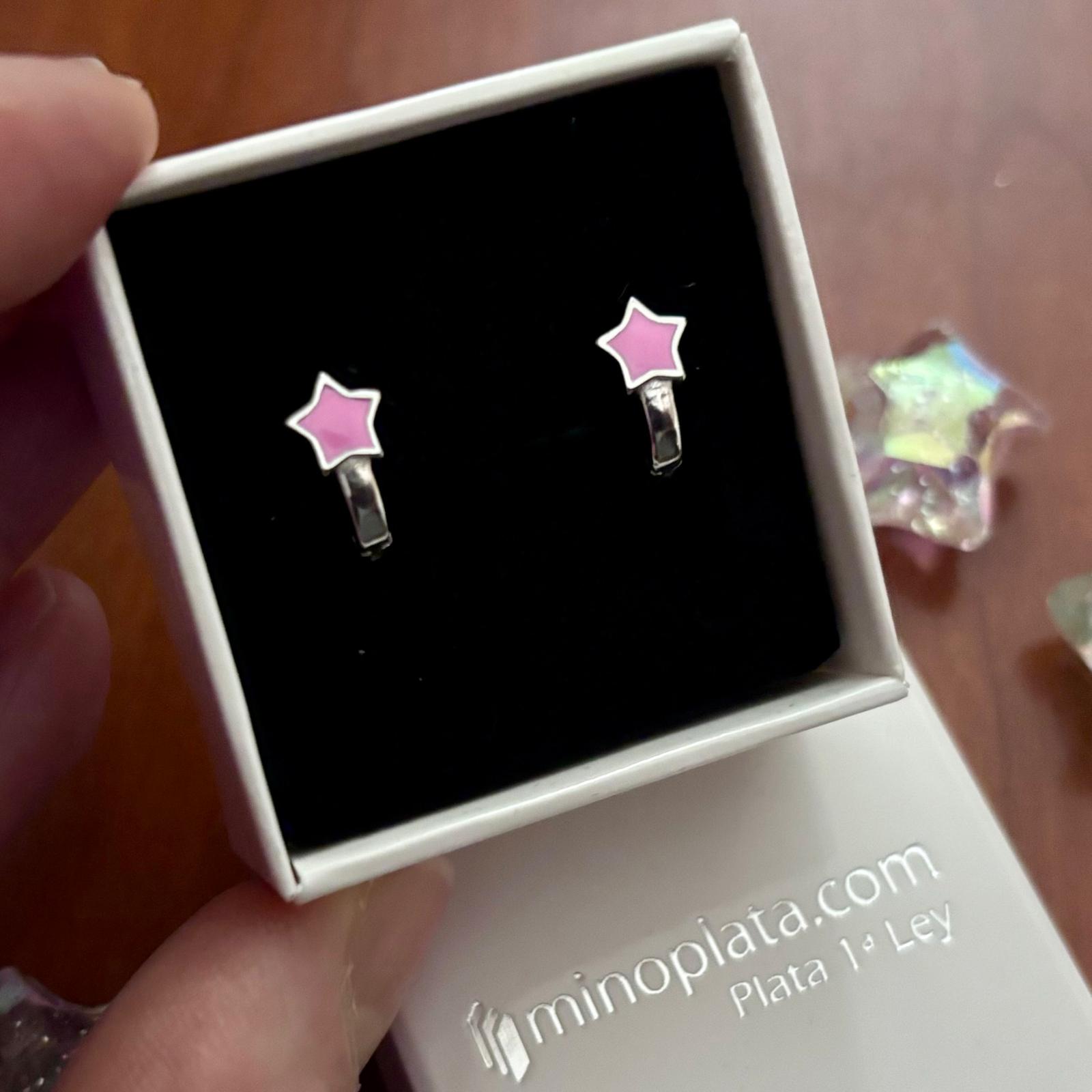 Pendientes estrella rosa de Plata con cierre catalán 2