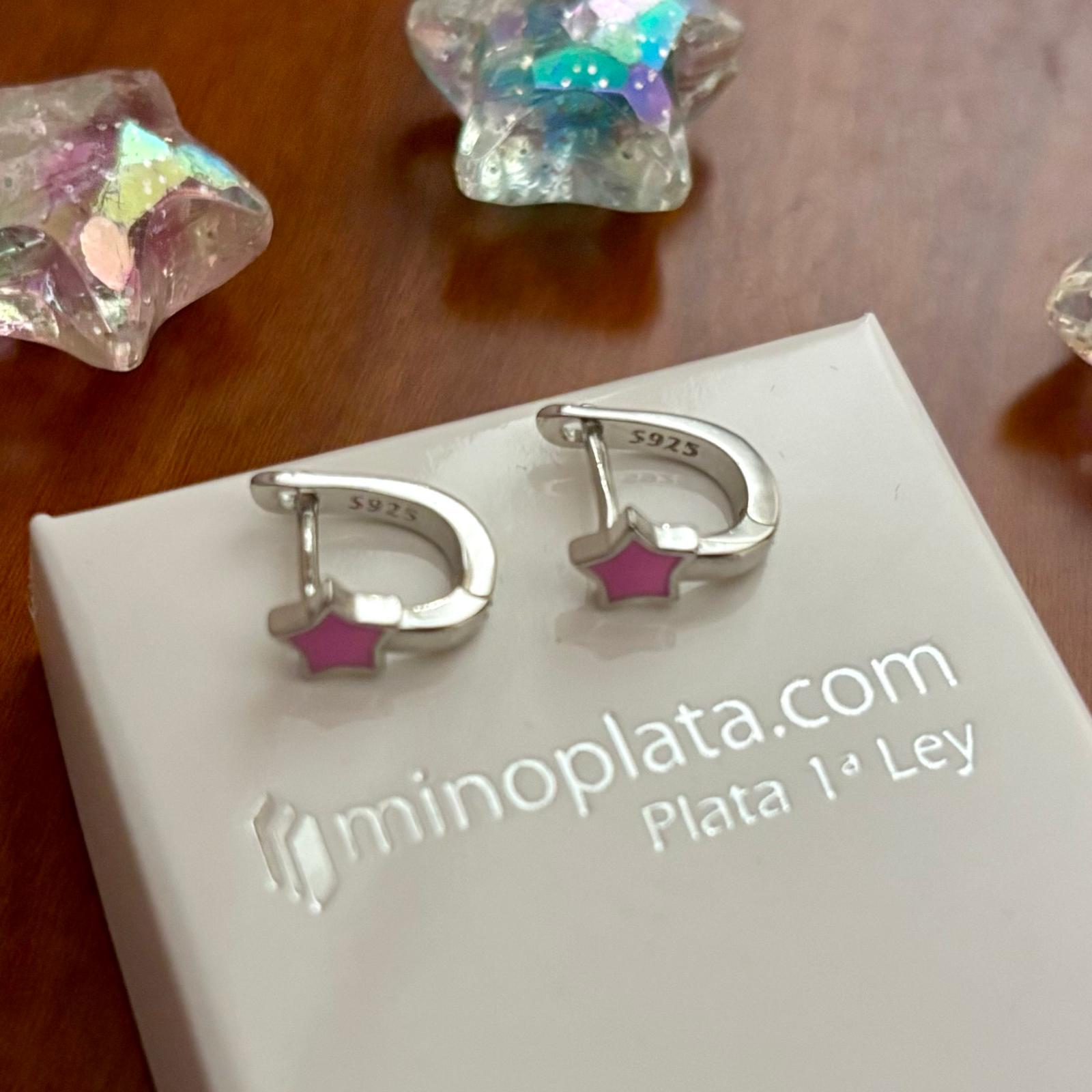 Pendientes estrella rosa de Plata con cierre catalán 3
