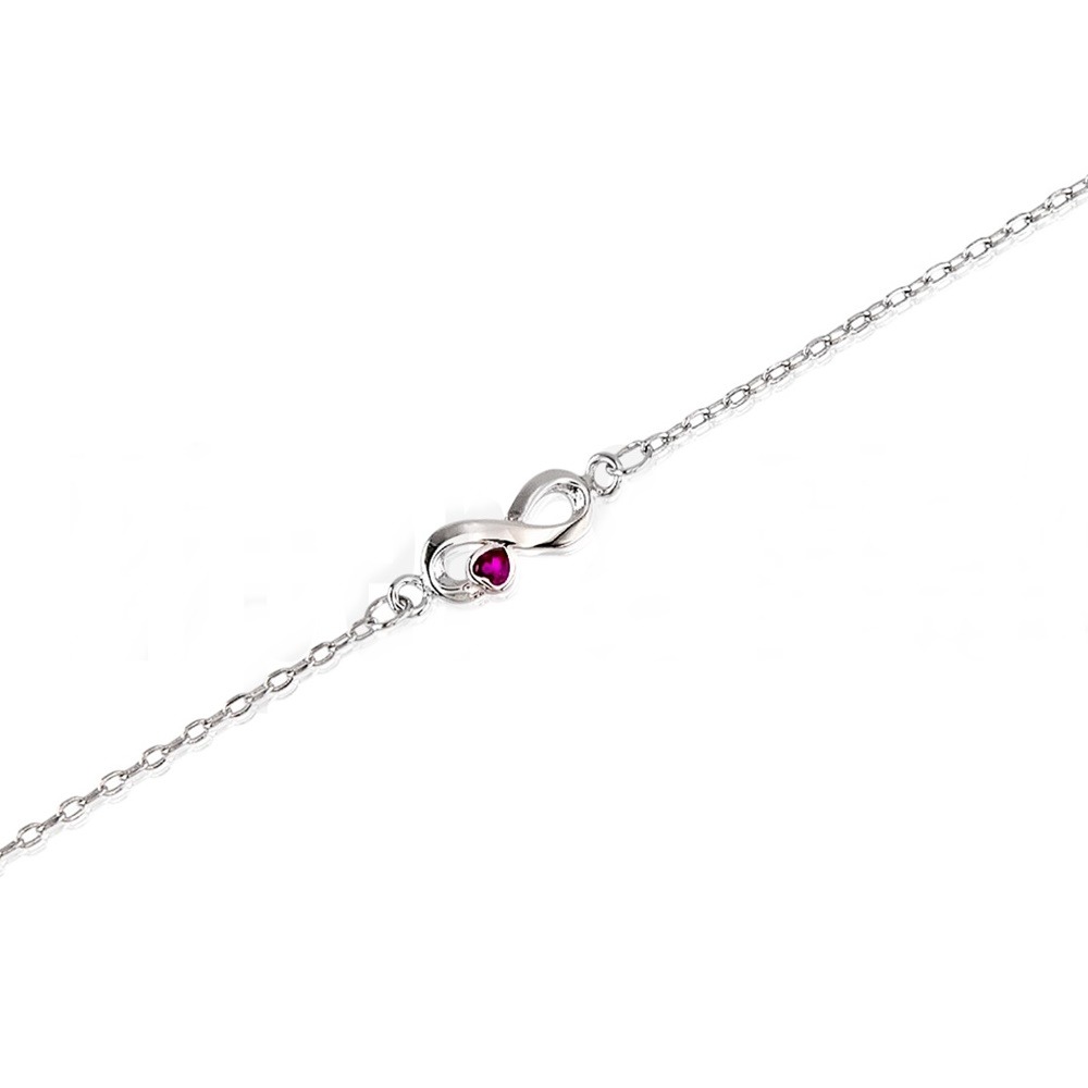 Pulsera fina infinito corazón con Circonita en Plata de ley rodiada