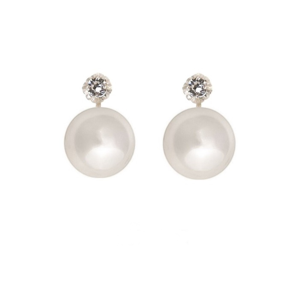 Pendientes japonesa Perla 10 Mm. y Circonita Plata cierre omega