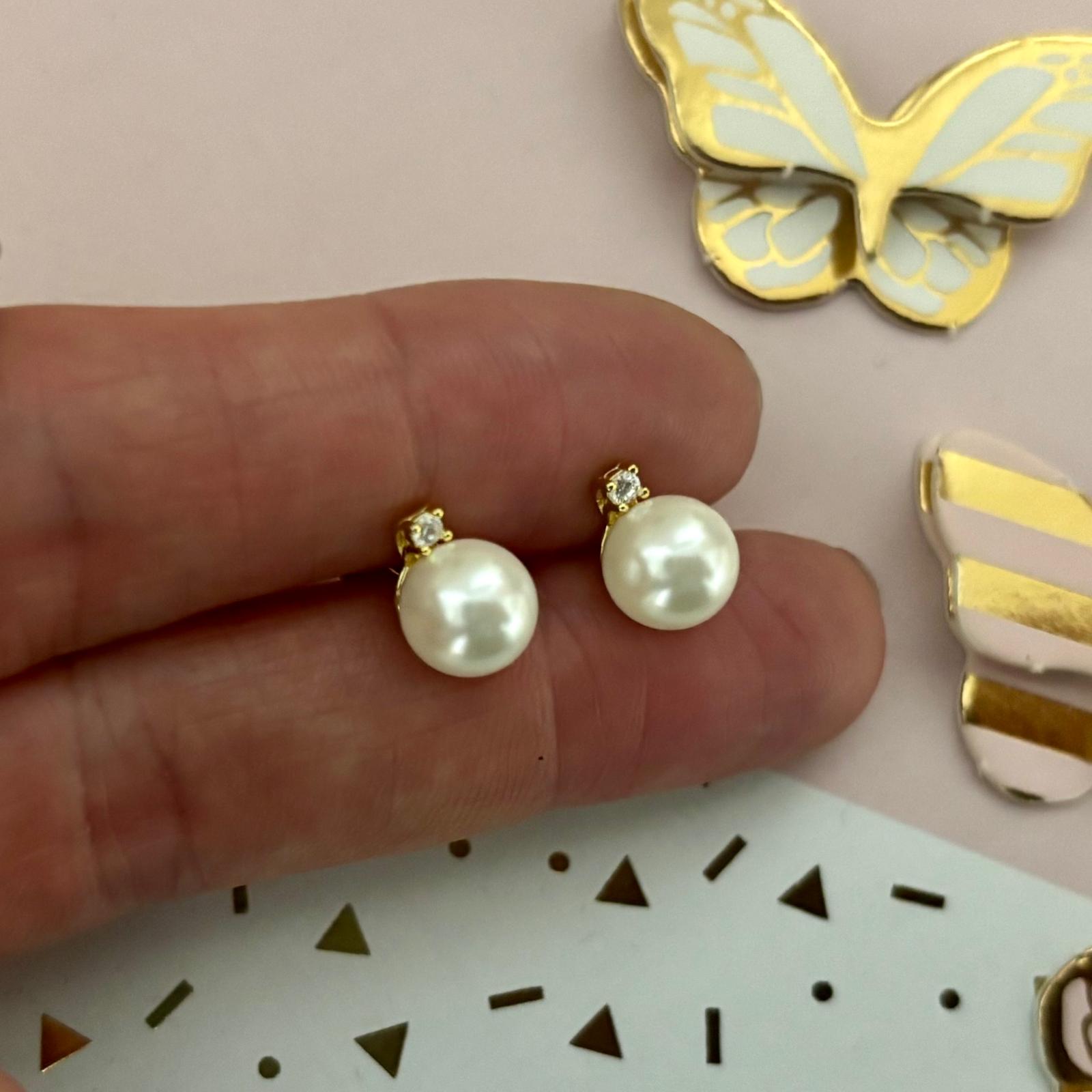 Pendientes Perlas cultivadas 8mm con Circonita en Plata dorada 3