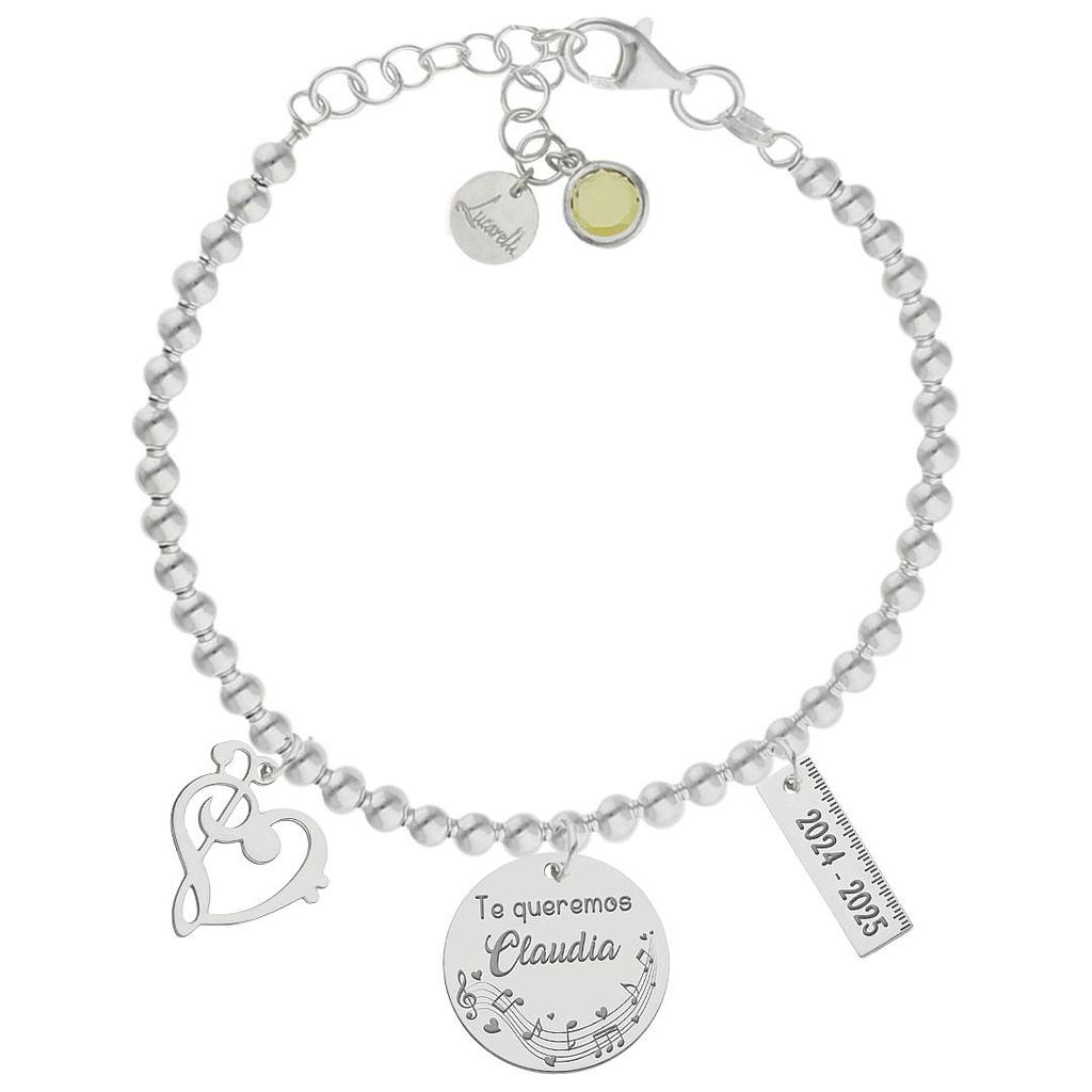 Pulsera profesora de música personalizada bolas de Plata de ley 925