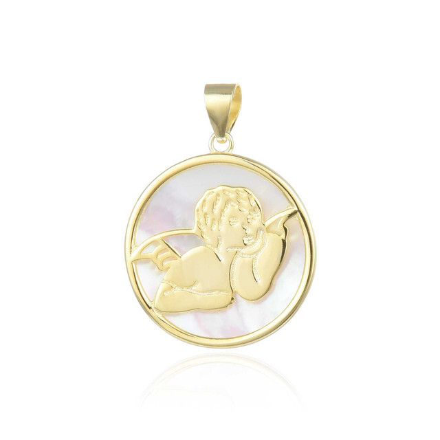 Medalla madreperla angelito de Plata de ley chapada en Oro 19mm