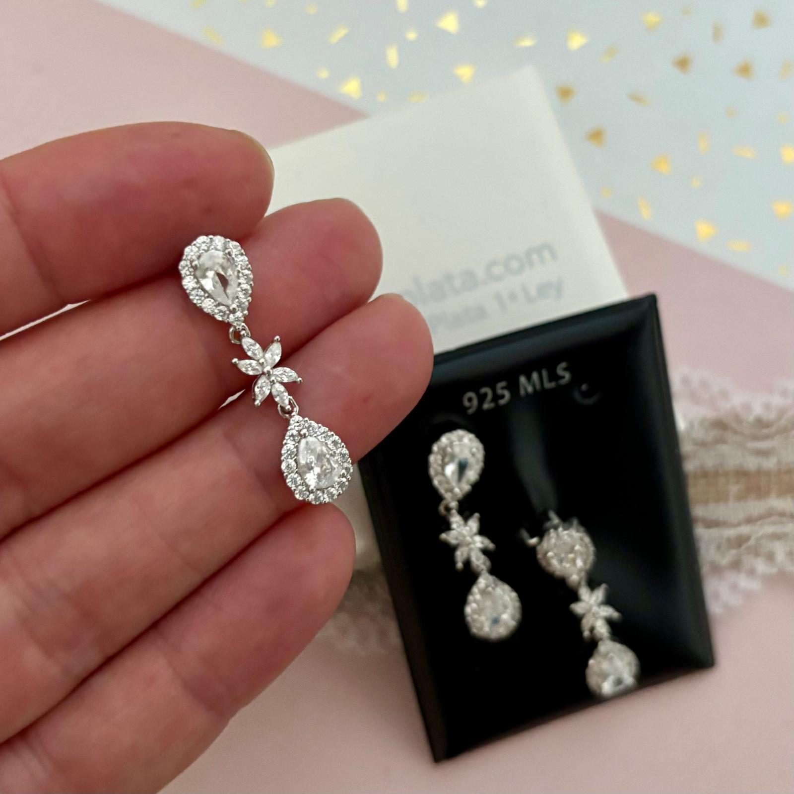 Juego de Pendientes y Gargantilla novia en Plata con Circonitas lágrima 2