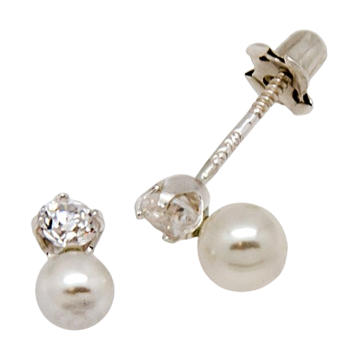 Pendientes Perlas 4mm con Circonita y cierre rosca seguridad
