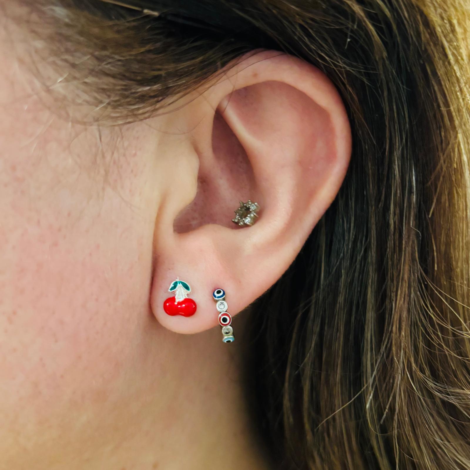 Pendientes cerezas de Plata de ley con cierre rosca seguridad bebé 5