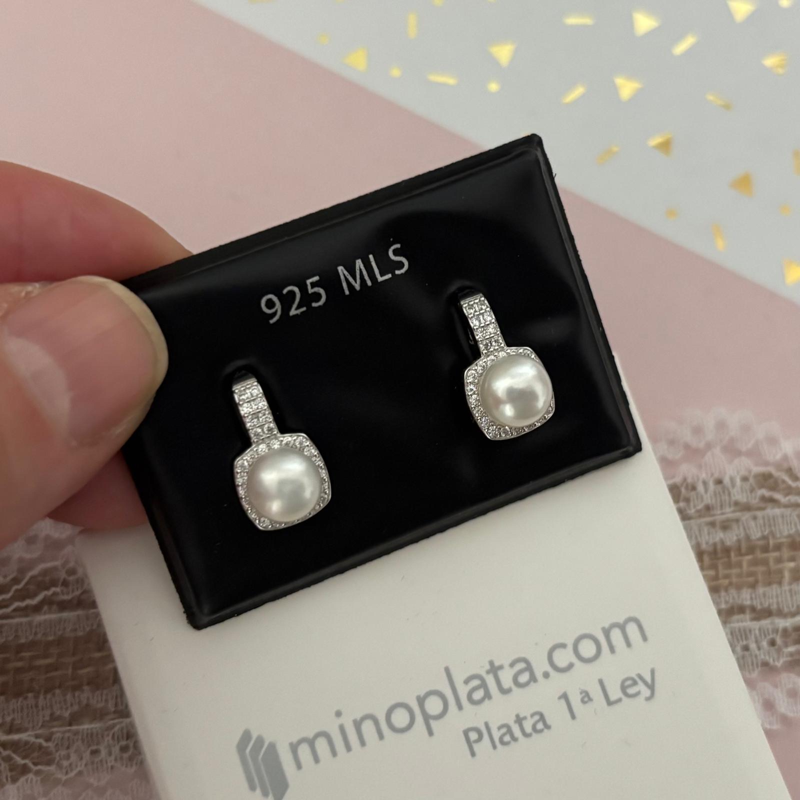 Pendientes novia en Plata rodiada con Perlas cultivadas y cerco de Circonitas micro 2