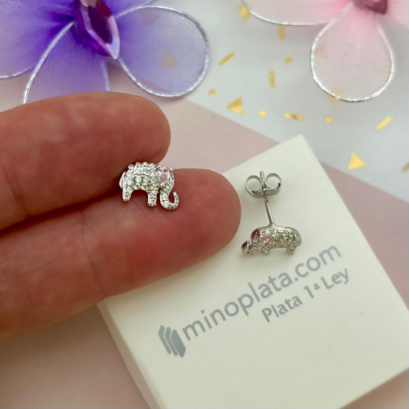 Pendientes elefantes de la suerte de Plata de ley con Circonitas 5