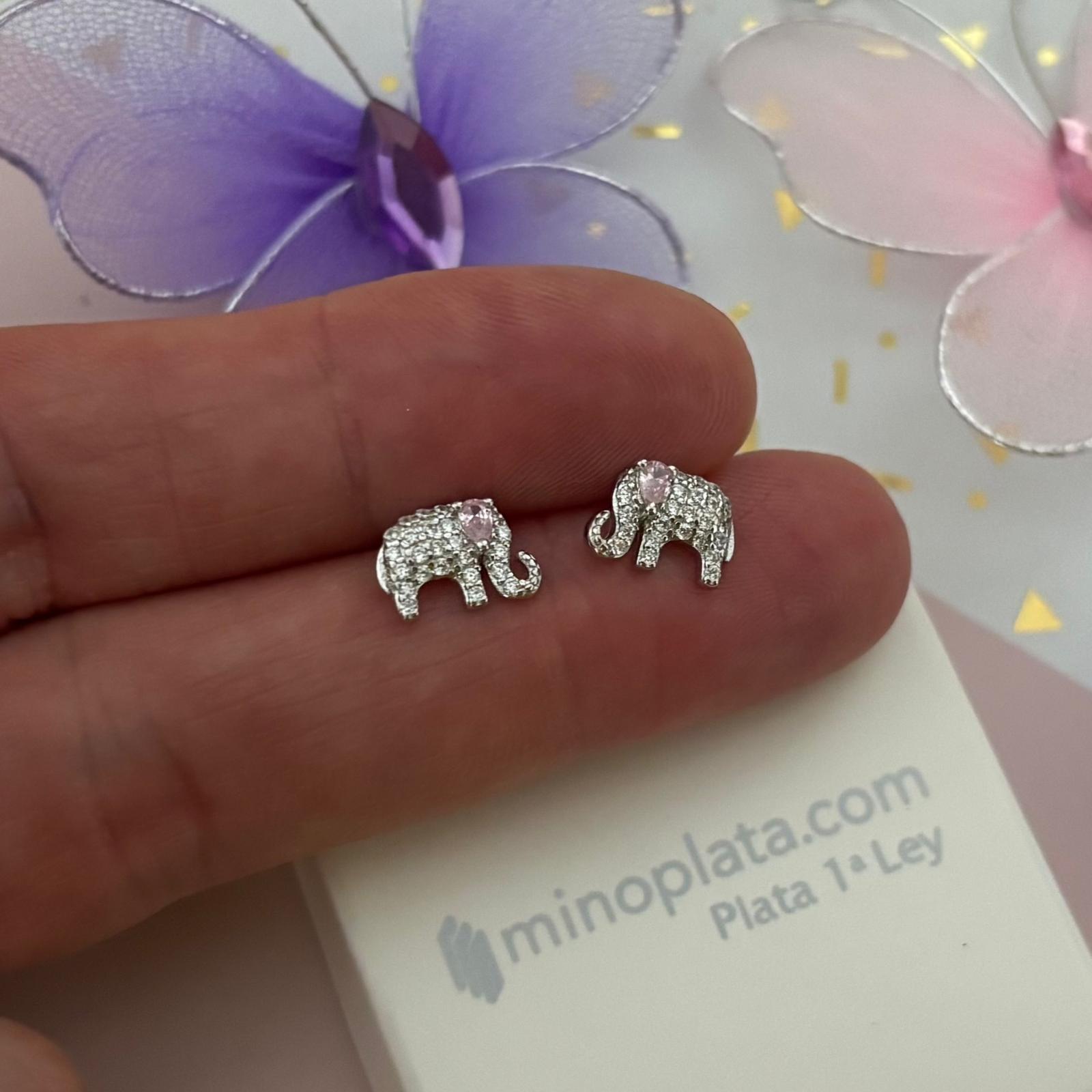 Pendientes elefantes de la suerte de Plata de ley con Circonitas 4