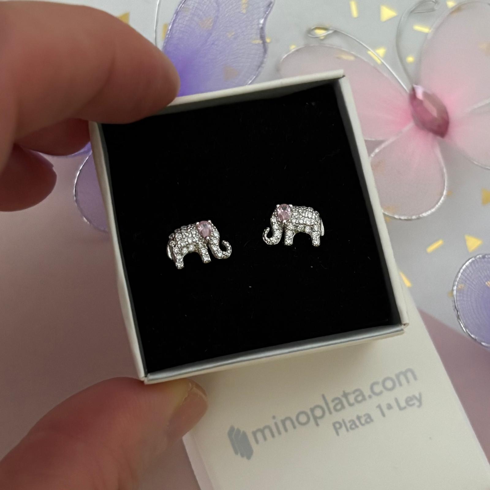 Pendientes elefantes de la suerte de Plata de ley con Circonitas 3
