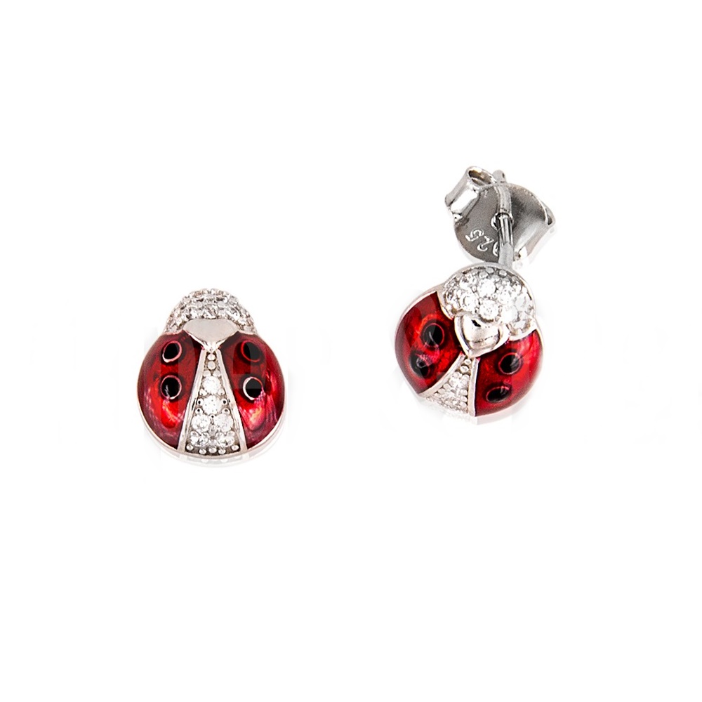Pendientes mariquitas rojas de Plata de ley con Circonitas