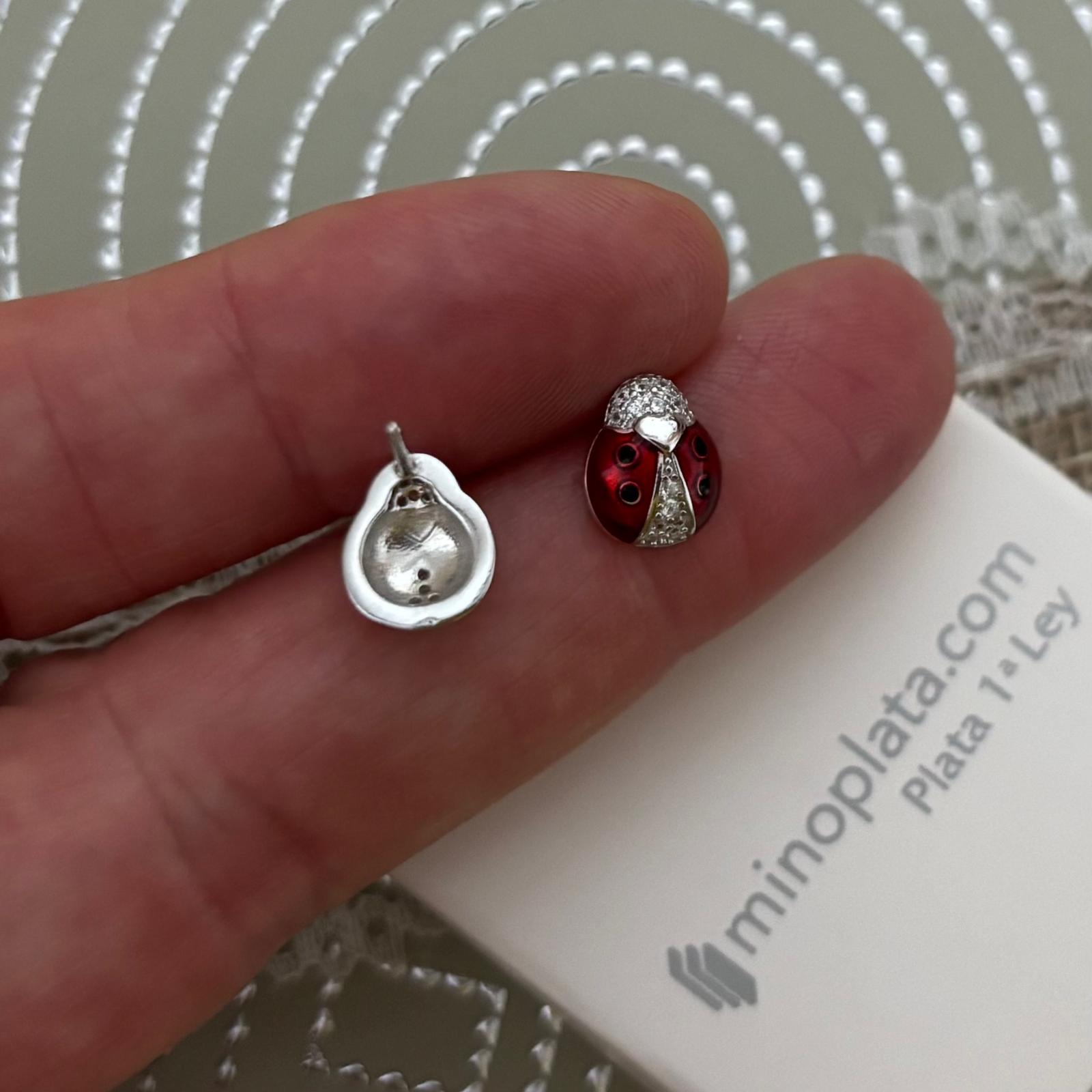 Pendientes mariquitas rojas de Plata de ley con Circonitas 2
