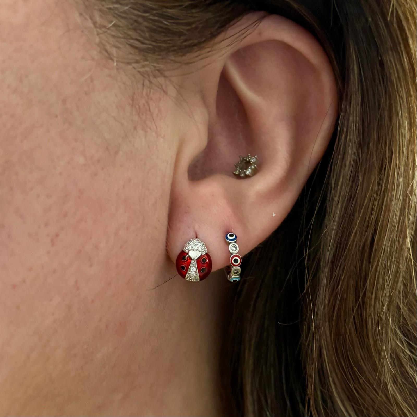 Pendientes mariquitas rojas de Plata de ley con Circonitas 4