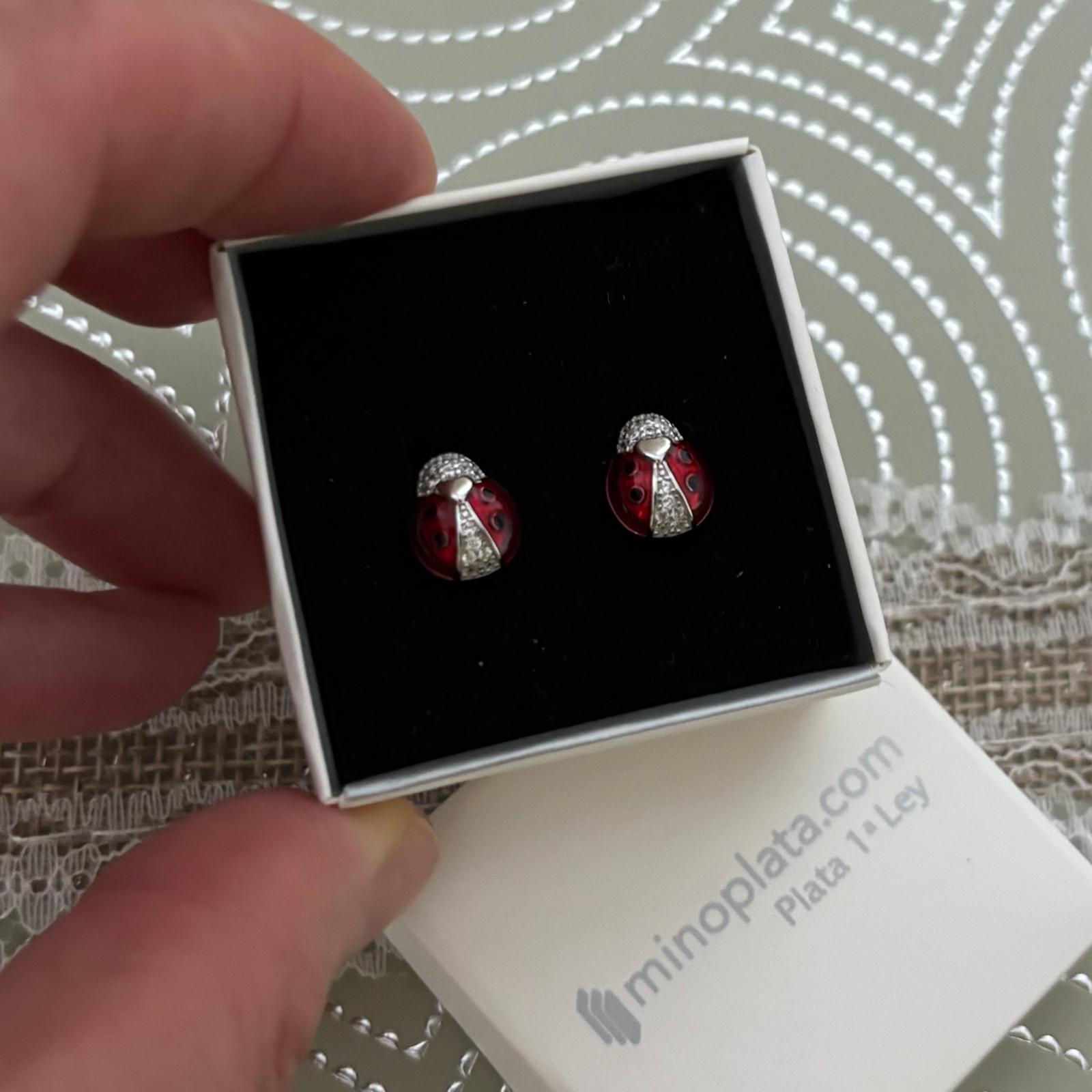 Pendientes mariquitas rojas de Plata de ley con Circonitas 3