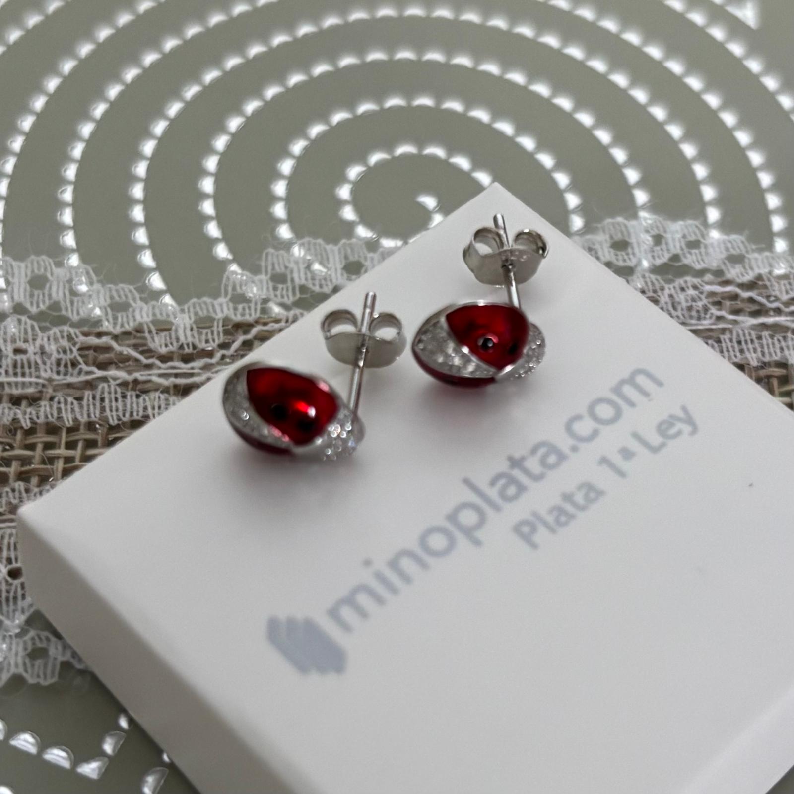 Pendientes mariquitas rojas de Plata de ley con Circonitas 5