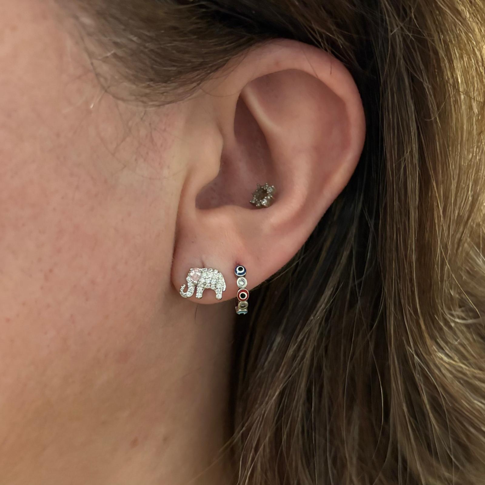Pendientes elefantes de la suerte de Plata de ley con Circonitas 2